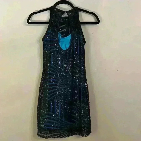 Curtain Call Teal with Black Sequin Overlay Jazz Dance Costume Dress J5246 - Picture 6 of 16